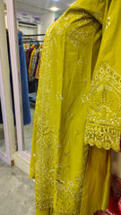 Olive Green Fully Embroidered 3 Piece Suit