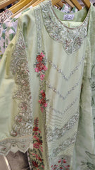 Elegant Mint Green 3 Piece Embroidered Suit