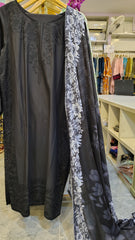 Elegant Black Embroidered Lawn 3 Piece Suit