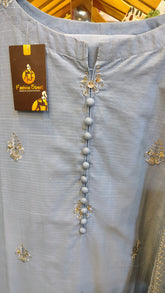 Sky blue embroidered dress from Fashion Street showcasing intricate embroidery and elegant design.
