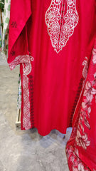 Ruby Red Embroidered Luxury Lawn Suit