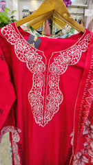 Ruby Red Embroidered Luxury Lawn Suit