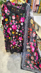 Elegant black embroidered lawn 3-piece suit by Fashion Street, showcasing intricate embroidery on the shirt and matching dupatta.
