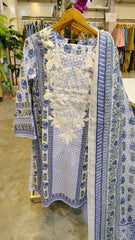 Lavender Blue Embroidered Printed 3-Piece Suit