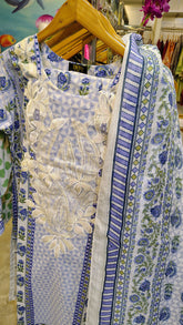 Lavender blue embroidered printed 3-piece suit by Fashion Street, showcasing intricate embroidery and elegant design.