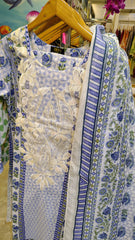Lavender Blue Embroidered Printed 3-Piece Suit