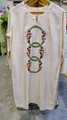 Off-White Long Embroidered Lawn Kurta from Fashion Street, showcasing detailed embroidery and elegant design on soft fabric.