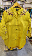 Yellow Short Length Embroidered Lawn Kurta