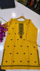 Yellow Short Length Embroidered Lawn Kurta