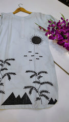 Elegant white embroidered lawn kurta with intricate floral embroidery, perfect for traditional or casual wear.