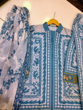 Sky blue printed 3-piece co-ord set from Fashion Street, featuring a top, pants, and matching skirt for a stylish look.