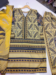 Mustard printed 3-piece grip suit by Fashion Street, featuring a stylish design with comfortable, flexible fabric for active wear.