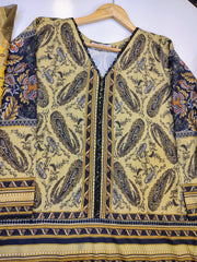 Mustard printed 3-piece grip suit by Fashion Street, featuring a stylish design and comfortable fit, displayed on a plain background.
