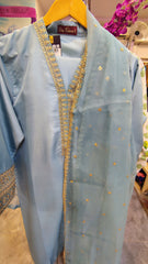 Seafoam blue fancy party wear suit by Fashion Street featuring intricate embroidery and stylish design for special occasions.