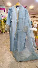 Seafoam blue fancy party wear suit by Fashion Street, featuring intricate embroidery and stylish design for festive occasions.