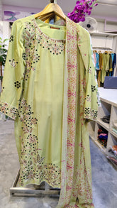 Elegant embroidered 3-piece lawn suit by Fashion Street featuring intricate embroidery on lightweight fabric.