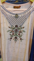Elegant Peach & Blue Lawn Embraided Suit