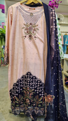 Elegant Peach & Blue Lawn Embraided Suit