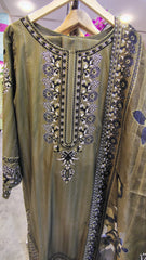 Olive Green 3-Piece Embroidered Lawn Suit