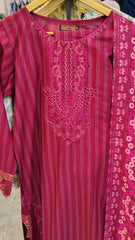 Elegant Striped 3-Piece Embroidered Lawn Suit