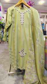 Three-piece embroidered lawn suit by Fashion Street featuring intricate embroidery on fabric for a stylish traditional look.
