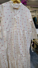White Floral Printed Cotton Long Frock