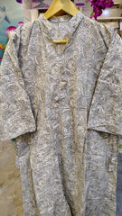 Grey Printed Cotton Long Frock