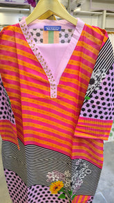 Light Purple & Pink Printed 2-Piece Stitched Suit