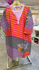 Light Purple & Pink Printed 2-Piece Stitched Suit