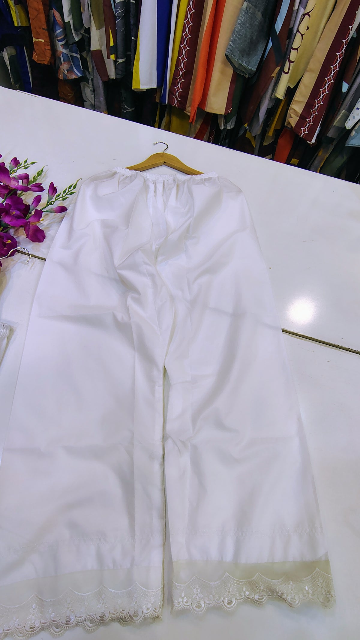 White Patch Work Wide-Leg Trouser