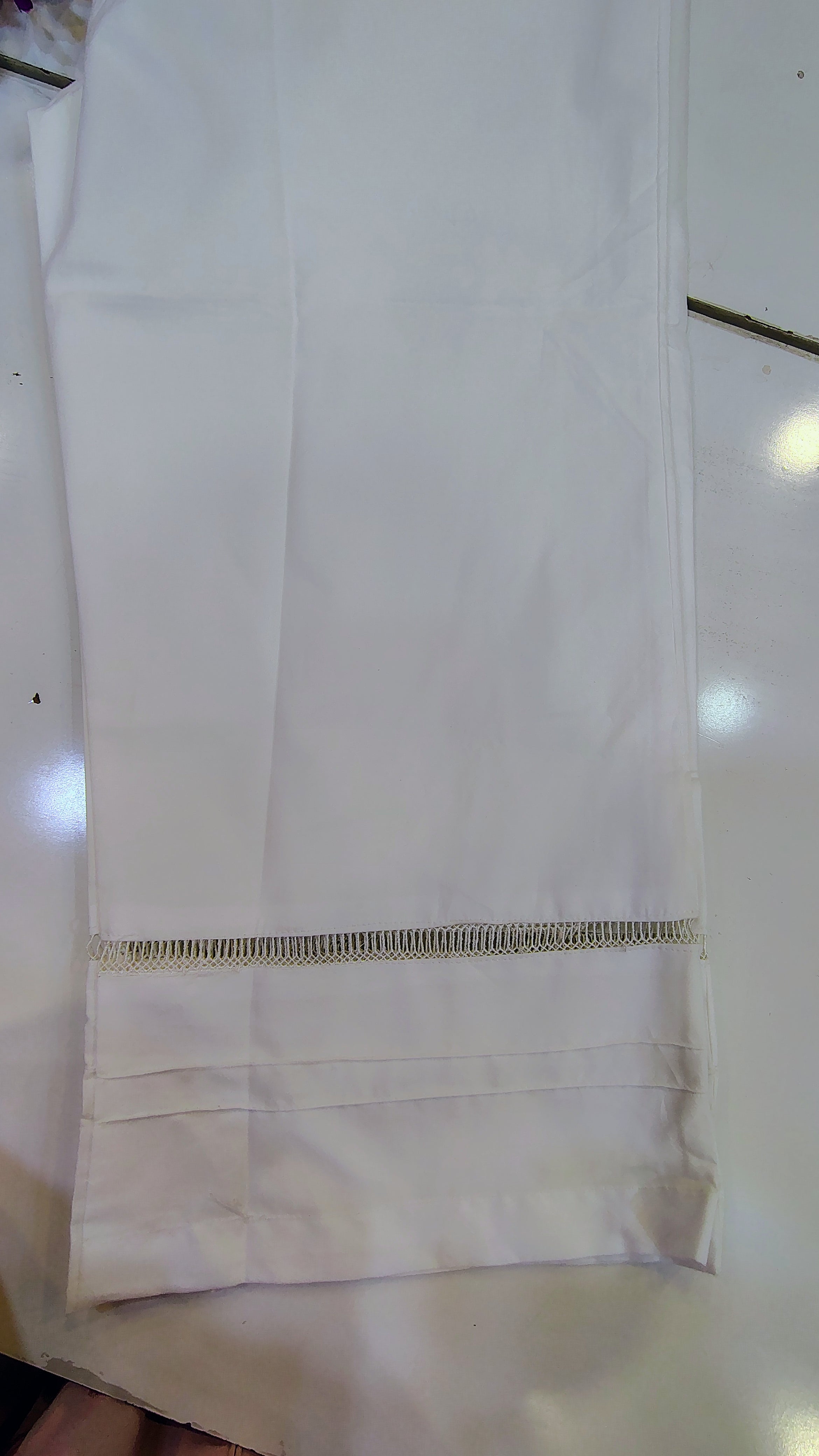 White Embroidered Wide-Leg Trouser