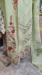 Elegant Mint Green 3 Piece Embroidered Suit