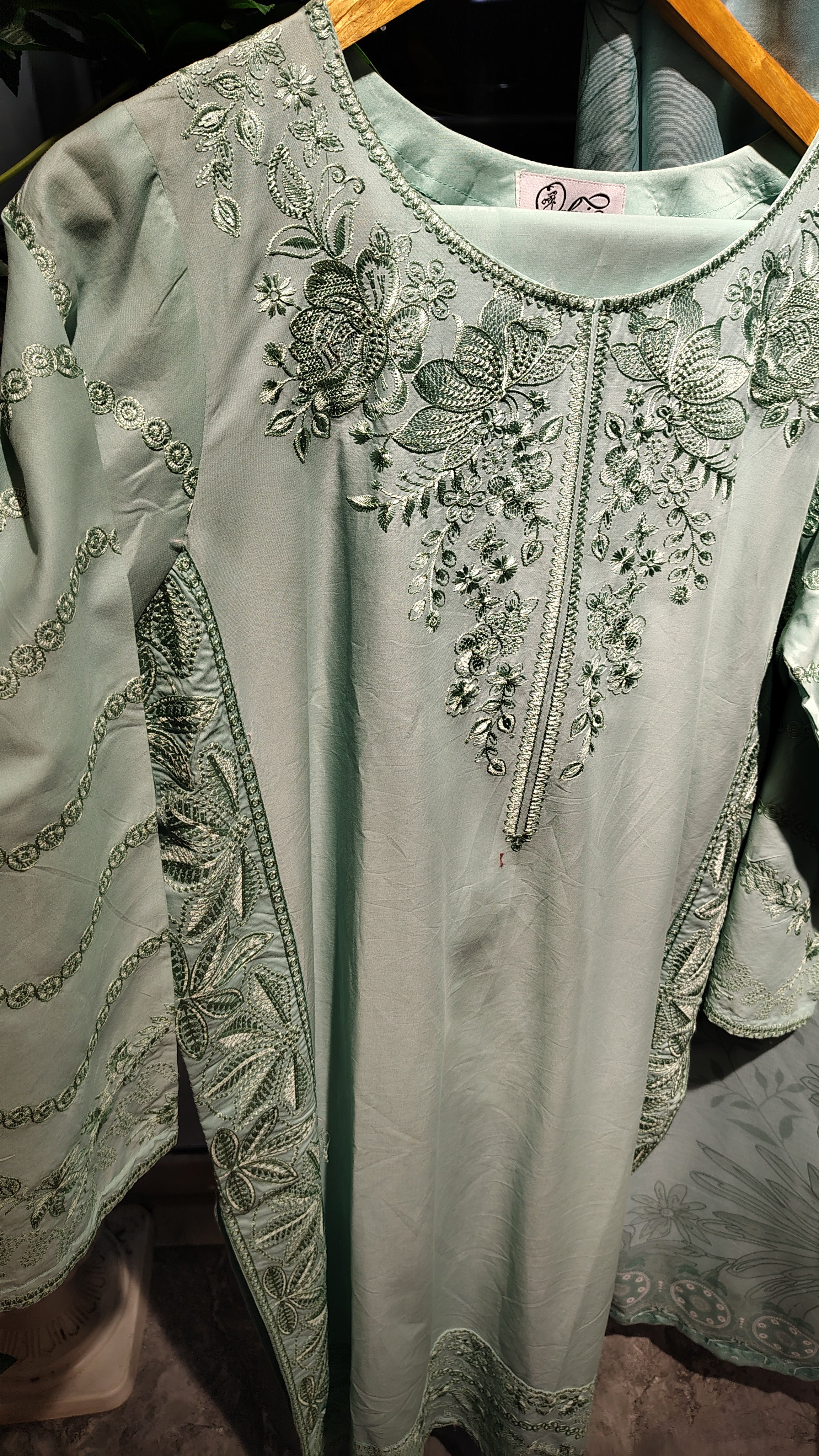 Elegant Mint Green Embroidered Lawn 3 Piece Suit