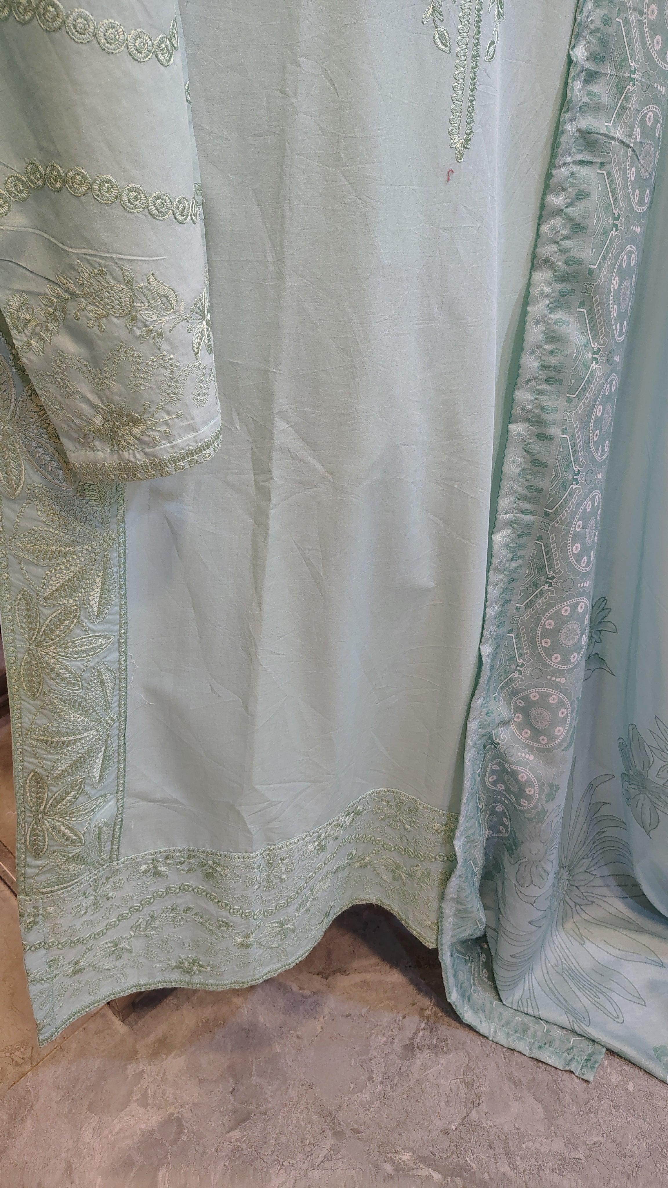 Elegant Mint Green Embroidered Lawn 3 Piece Suit