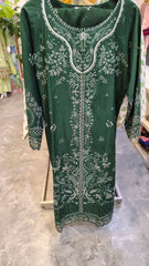 Elegant Dark Green Embroidered Lawn 3 Piece Suit