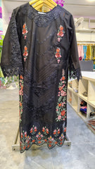 Elegant Black Embroidered Lawn 3 Piece Suit with Printed Dupatta