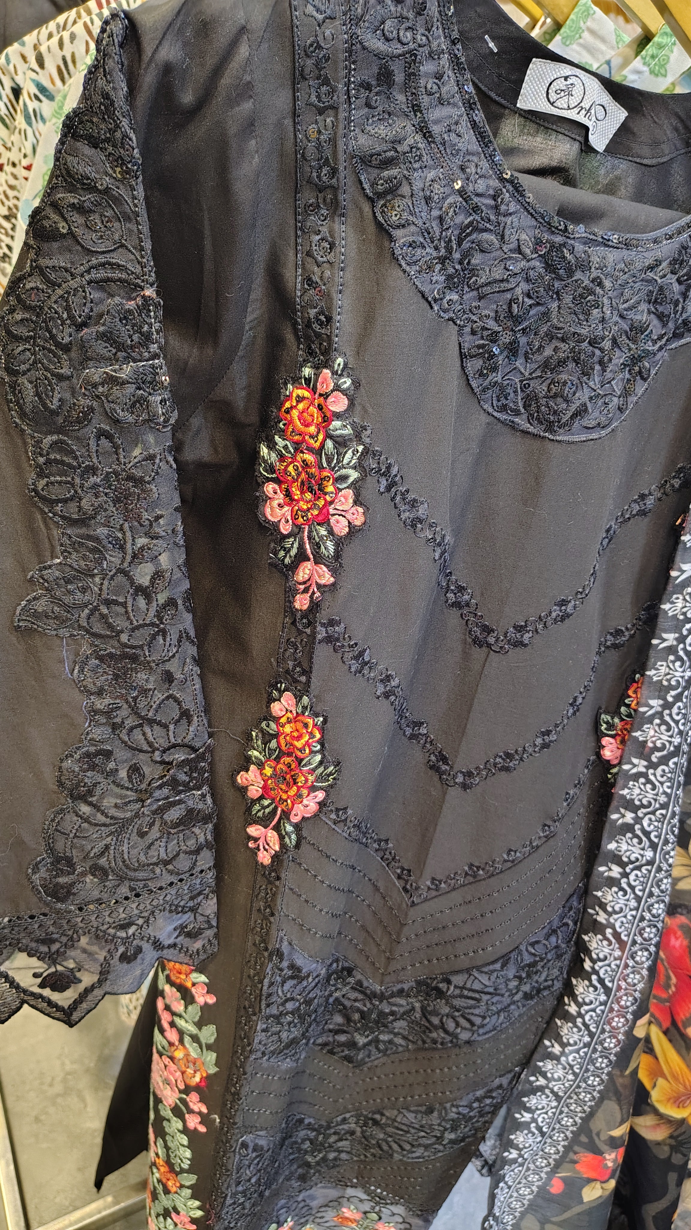 Elegant Black Embroidered Lawn 3 Piece Suit with Printed Dupatta