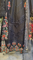 Elegant Black Embroidered Lawn 3 Piece Suit with Printed Dupatta