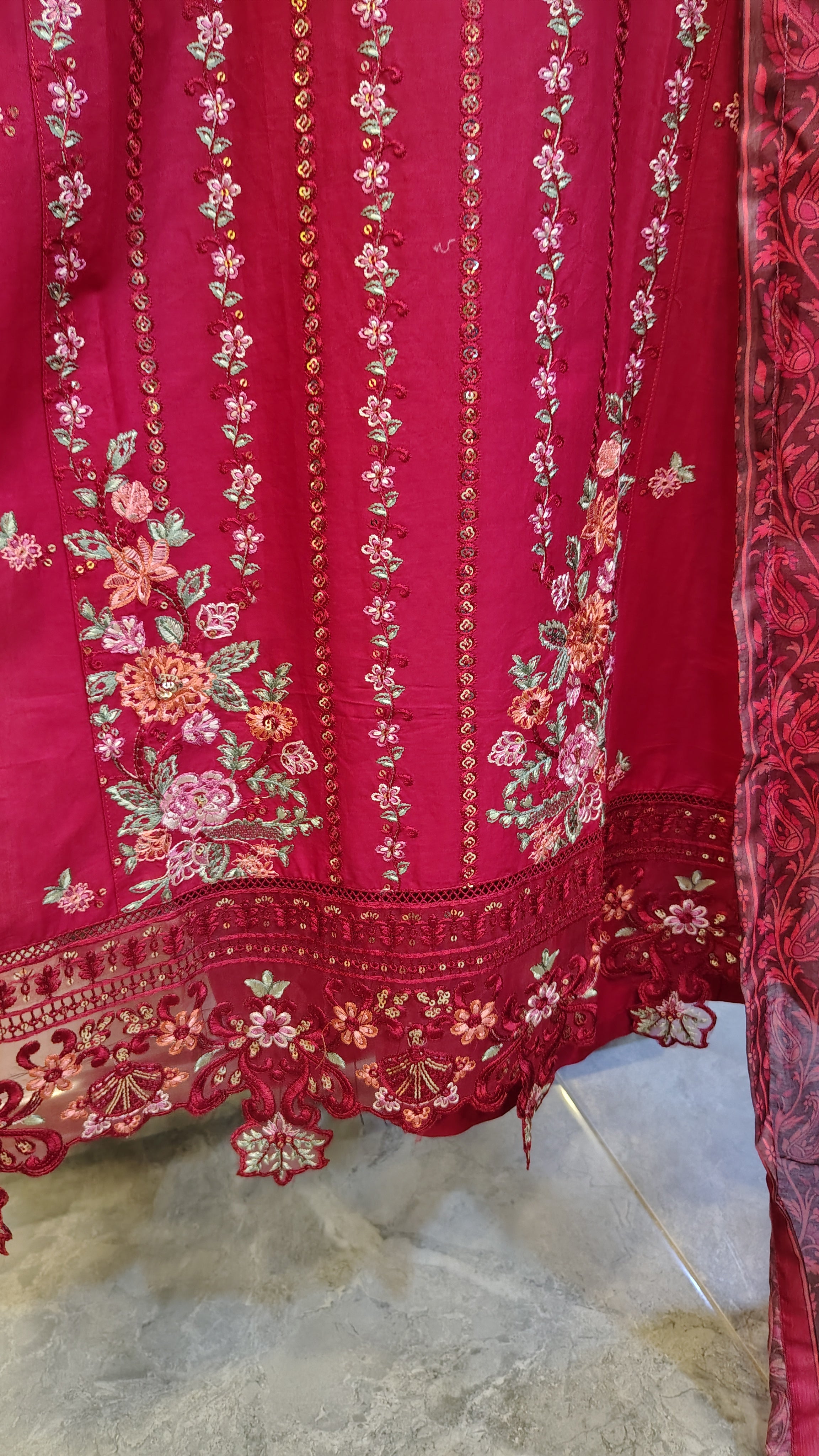 Classic Red Embroidered Lawn Suit