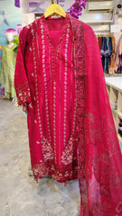 Classic Red Embroidered Lawn Suit