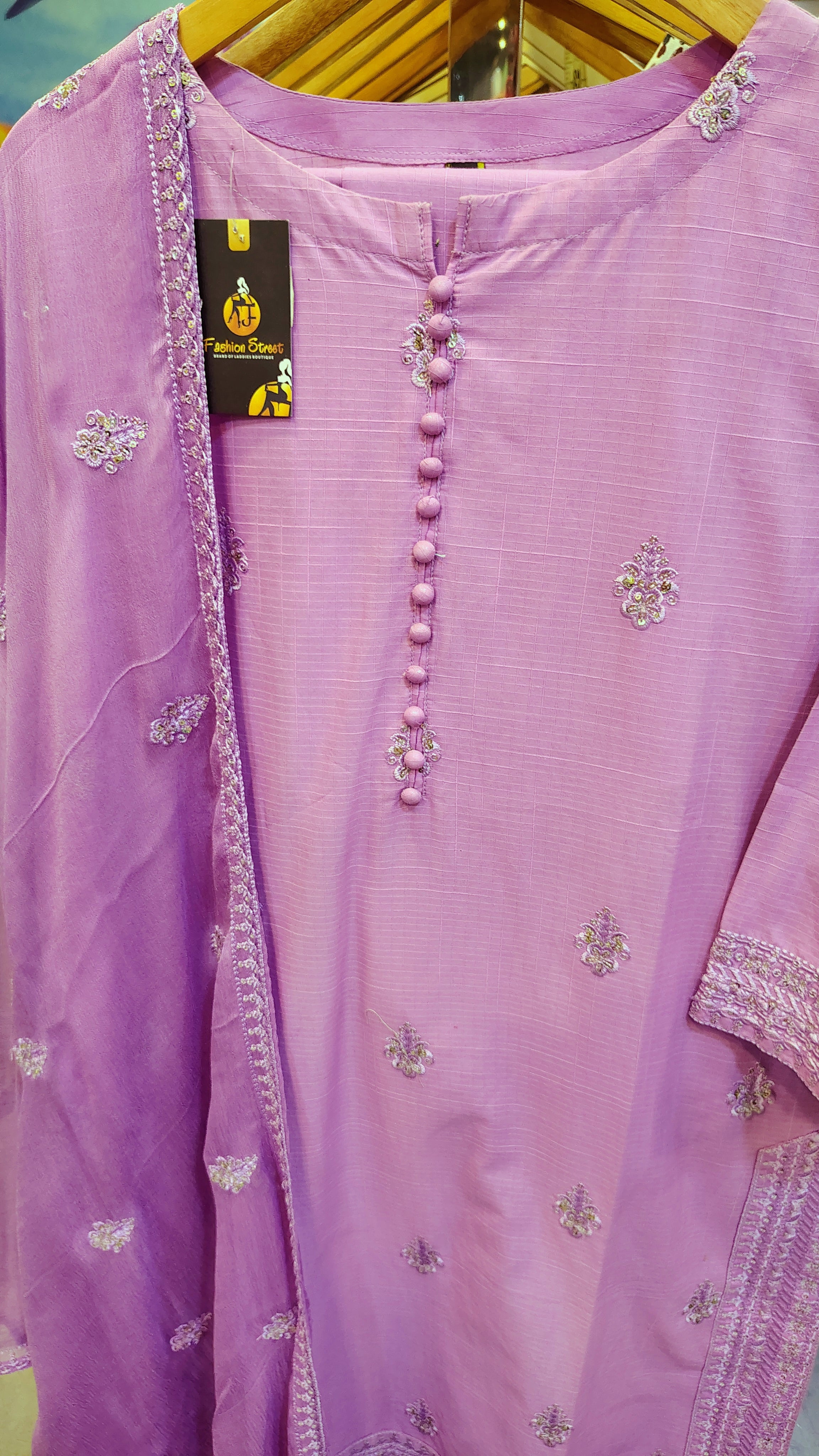Embellished Lawn Suit with Chiffon Dupatta