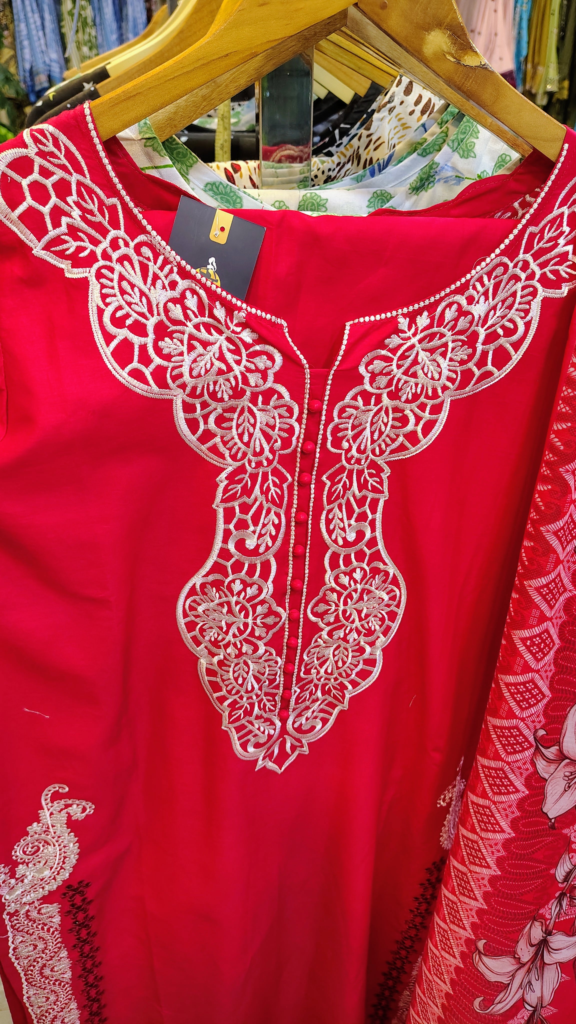 Ruby Red Embroidered Luxury Lawn Suit