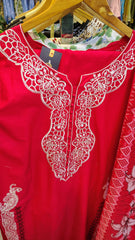Ruby Red Embroidered Luxury Lawn Suit