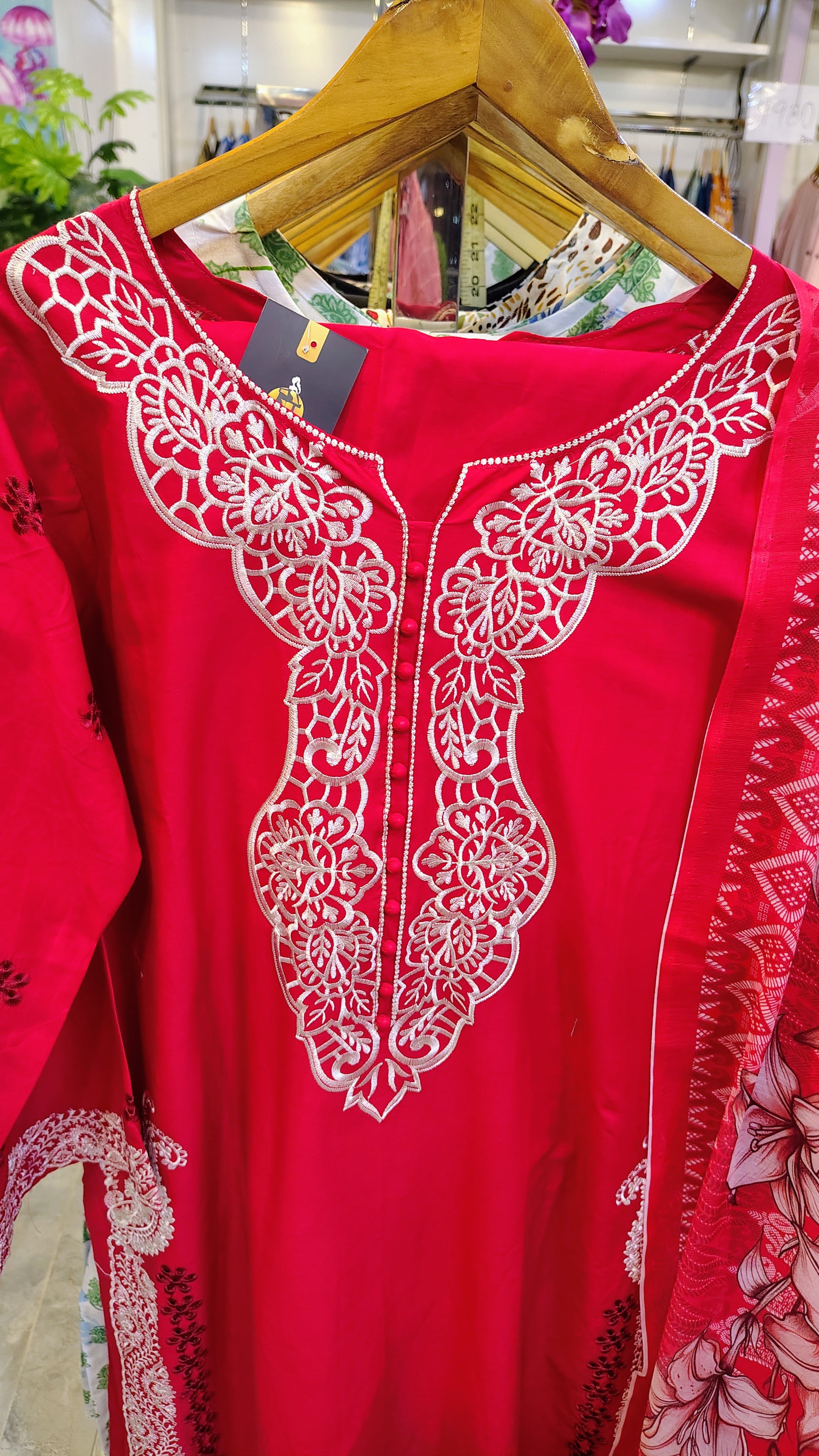 Ruby Red Embroidered Luxury Lawn Suit