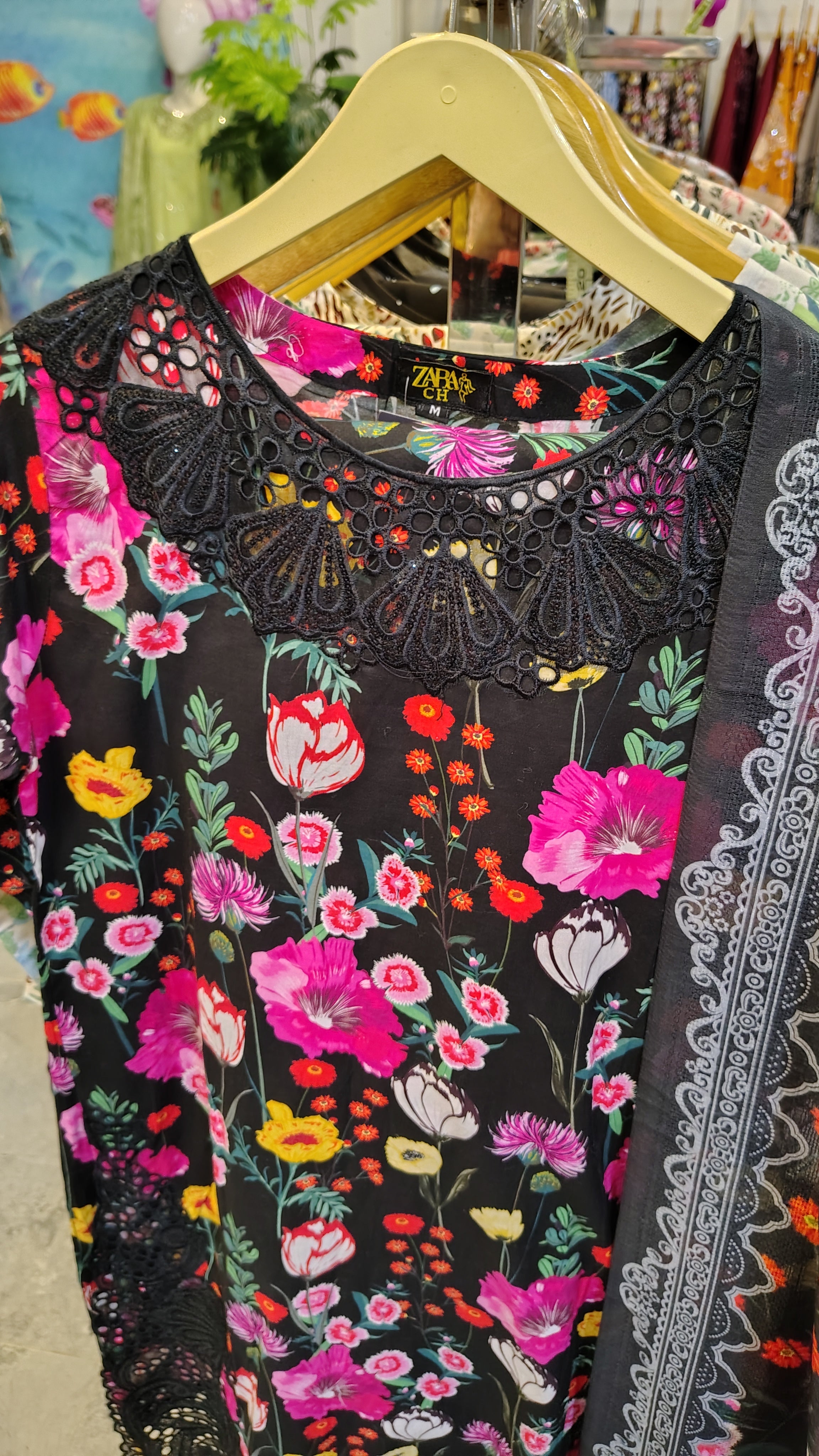 Elegant Black Embroidered Lawn 3 Piece Suit