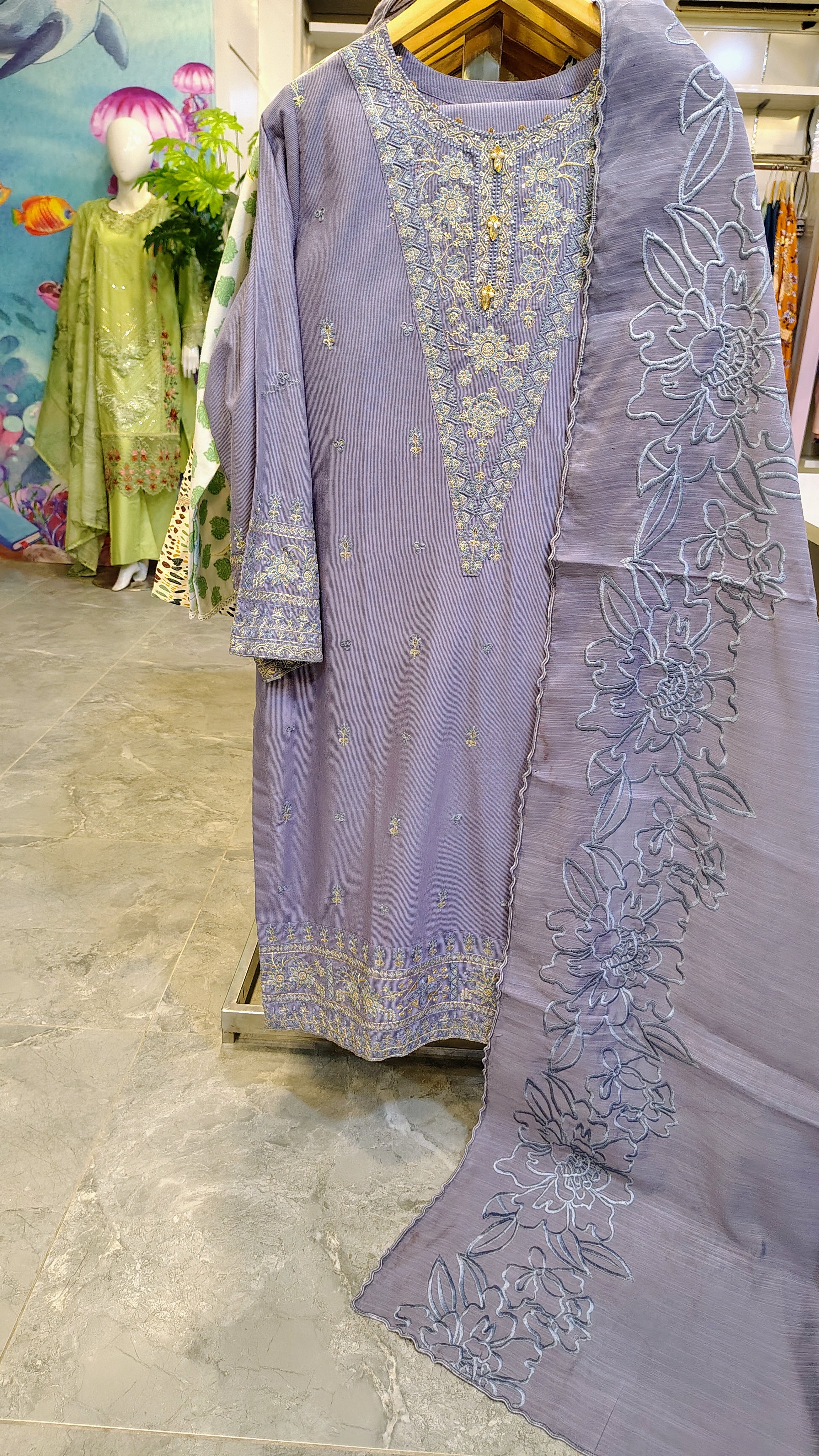 Elegant Lavender Embroidered Suit Collection
