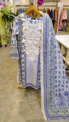 Lavender Blue Embroidered Printed 3-Piece Suit