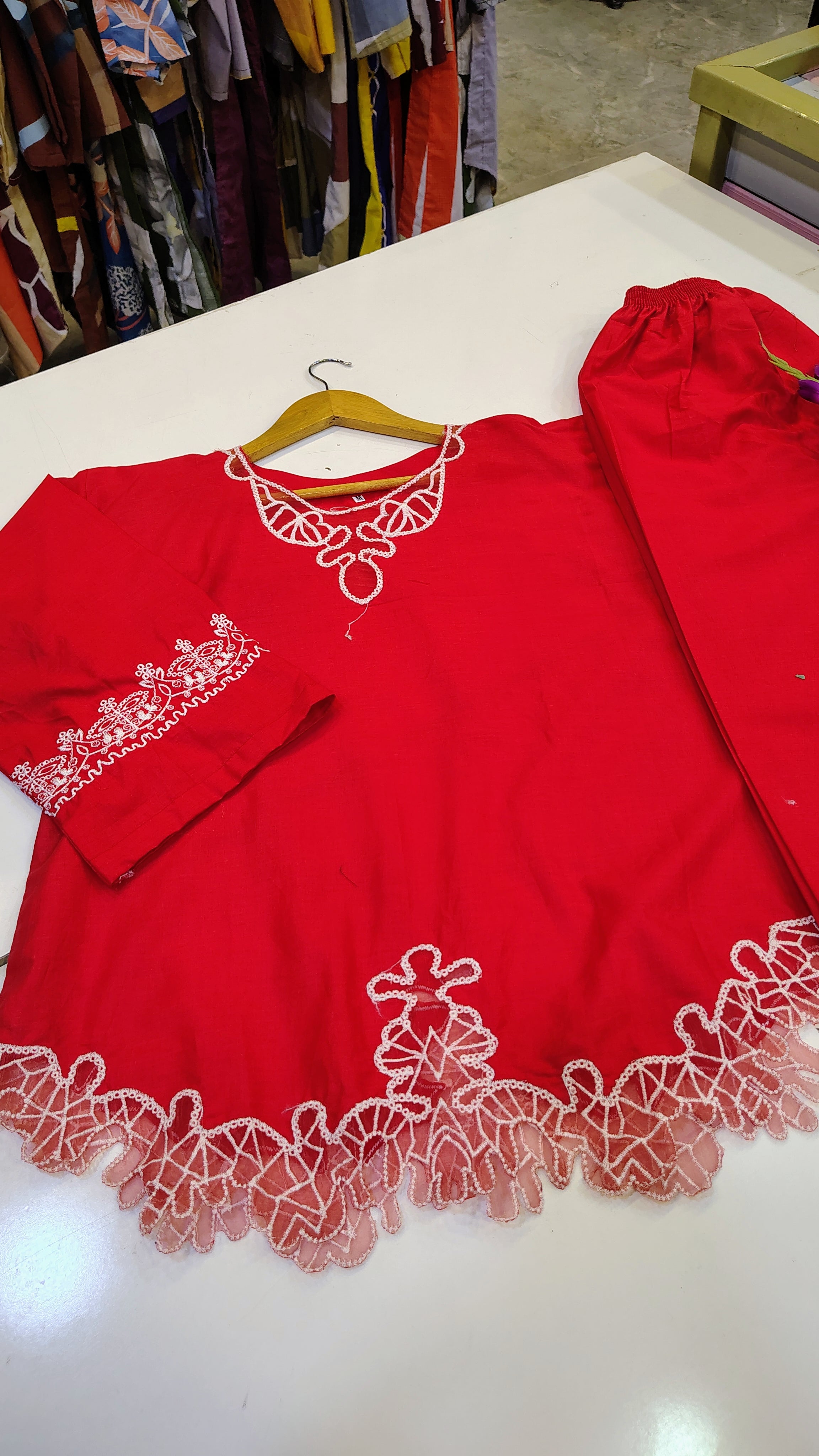 Premium Red Embroidered Top Set