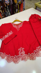 Premium Red Embroidered Top Set