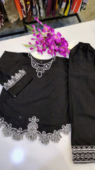 Black embroidered top set by Fashion Street, featuring intricate embroidery and stylish design, displayed on a mannequin.